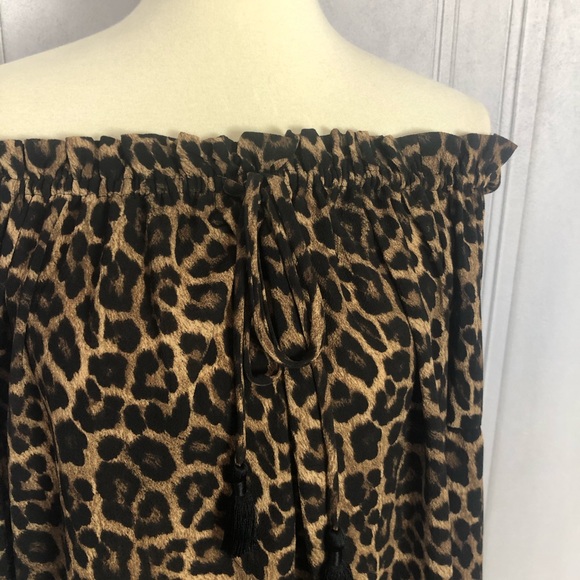 Michael Kors Leopard Print Off Shoulder Blouse SzL - Picture 5 of 7